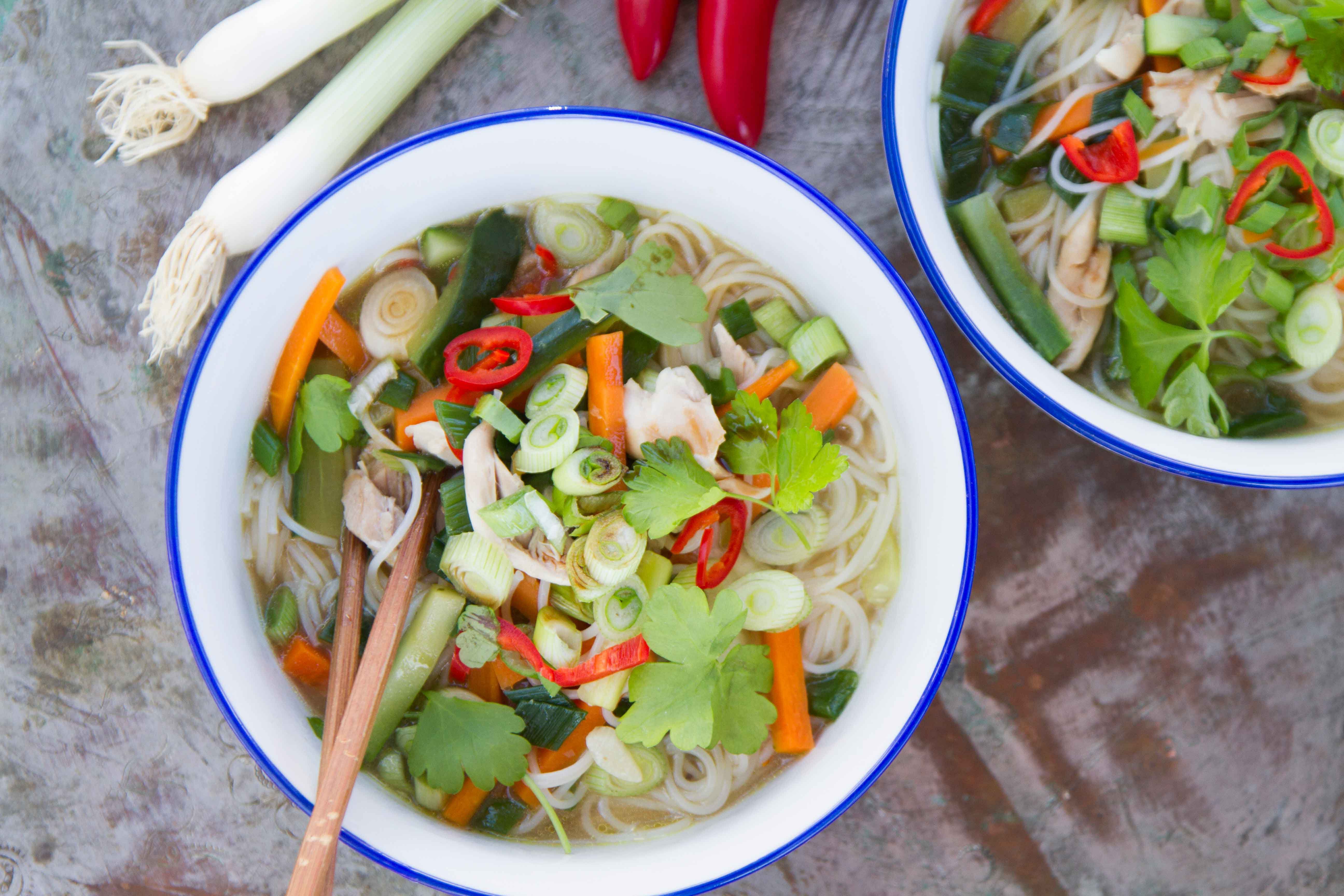 Healthy Vietnamese rice noodle soup